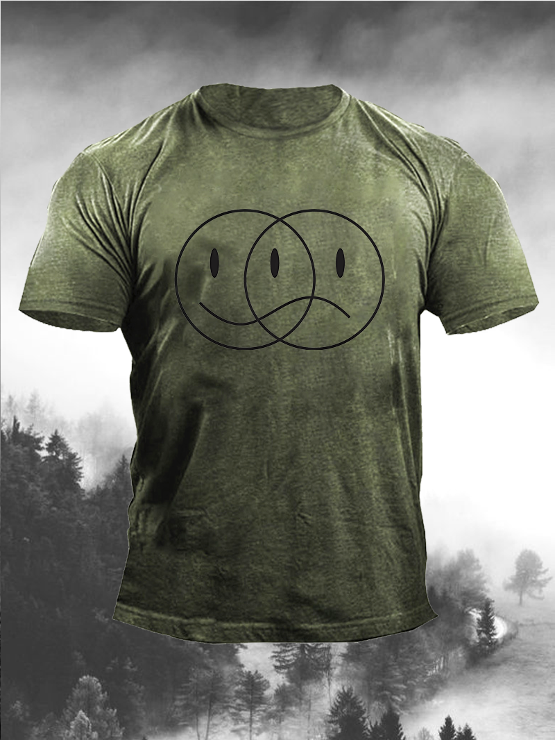Men's Happy Sad And In Between Print Short Sleeve T-Shirt