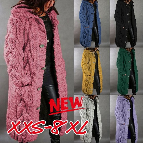 Autumn and Winter Women's Fashion Casual Pocket Knitted Long Sleeve Sweater Cardigan Coats Plus Size XXS-8XL - Shop Trendy Women's Fashion | TeeYours