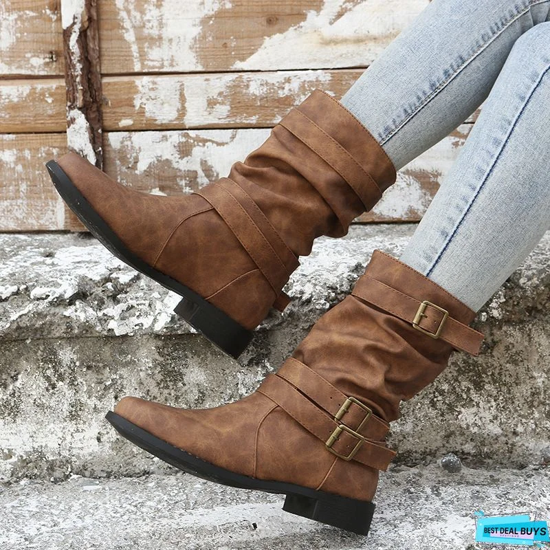 Vintage Casual Flat Heel Boots