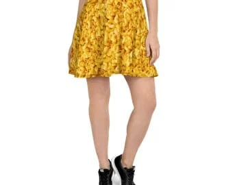 Pornhint Mac n Cheese Skater Skirt | Foodie Skater Skirt | Womens Skirt | Food Patterned Skirt | All over Print | Casual Skirt | Food Lover Gifts