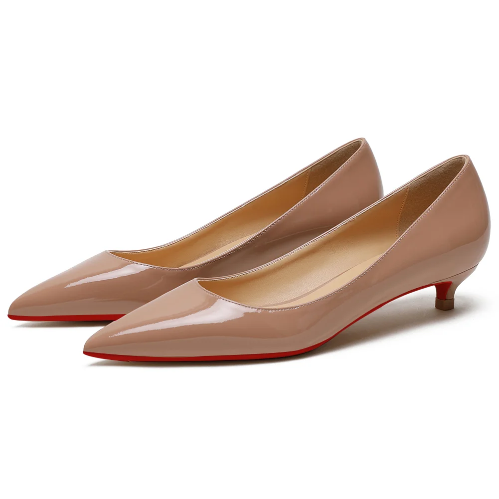 30mm Pointed Toe Red Bottom Kitten Heels Slip On Daily Pumps for Women-MERUMOTE