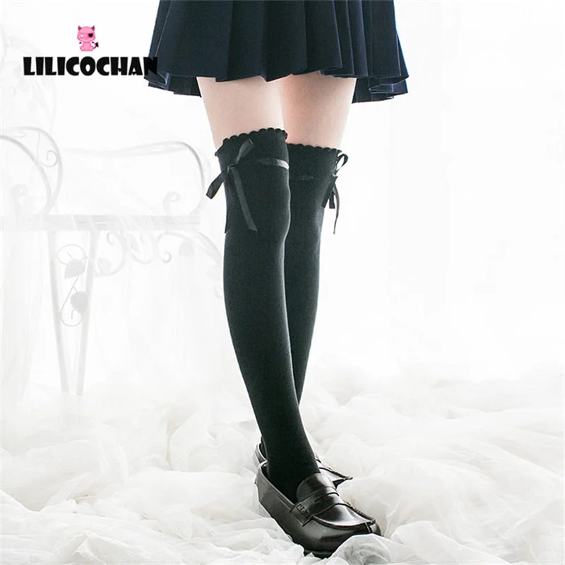Lolita Stocking Womens Anime Cosplay Maid Girls Lace Top Thigh High Over Knee Leg Warmer Leggings Sexy Cotton Socks Kawaii Style