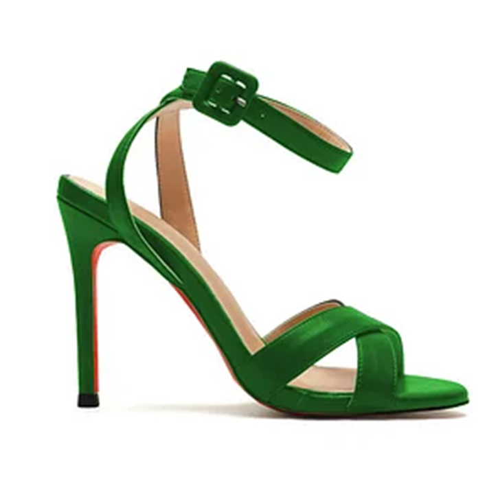 100mm Women's Ankle Strap Stiletto High Heel Dress Red Bottoms Sandals-MERUMOTE