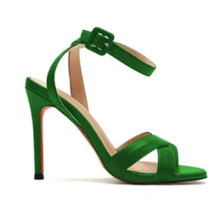 100mm Women's Ankle Strap Stiletto High Heel Dress Red Bottoms Sandals-MERUMOTE