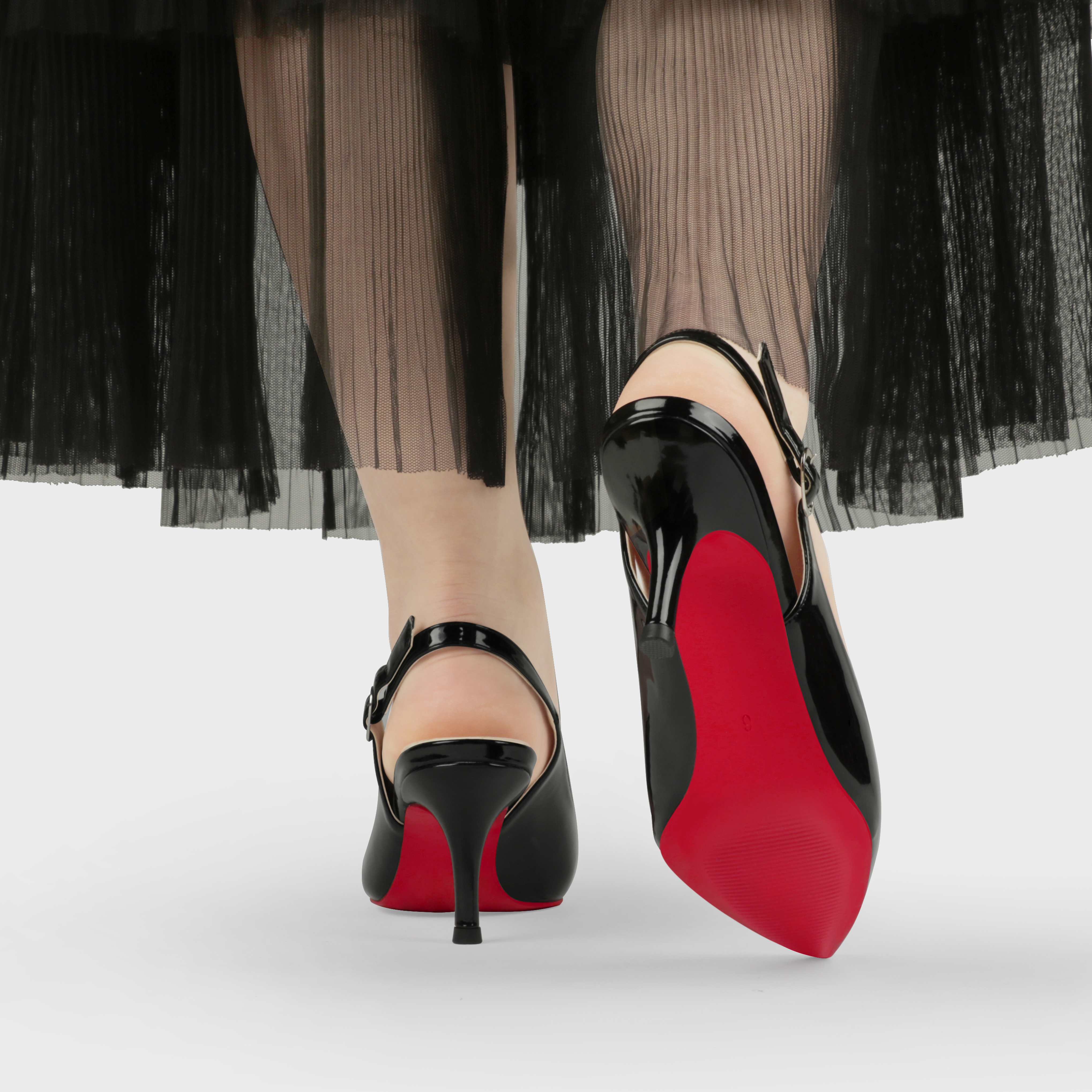 2.36" Women's Pointed Toe Sandals Slingback Shoes Kitten Heel Pumps Patent-MERUMOTE