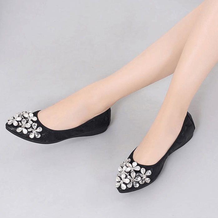 GOOSHOE Comfortable Pointed Toe Oxford Rhinestone Flats