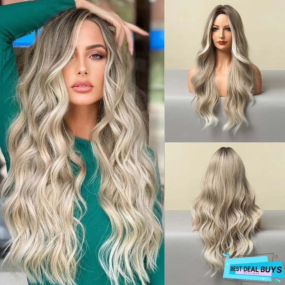 Fashion Medium Split Large Wave Light and Thin Natural Mixed Color Light Gray Wig Female Wigs