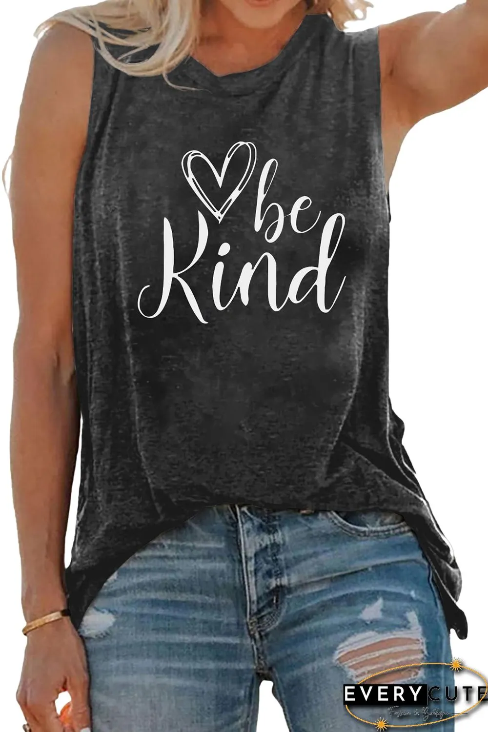 Gray Be Kind Print Washed Tank Top