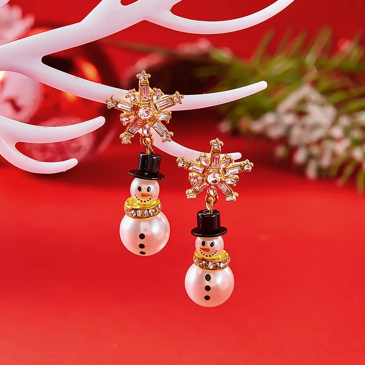 Christmas Diamond Snowflake Pearl Earrings