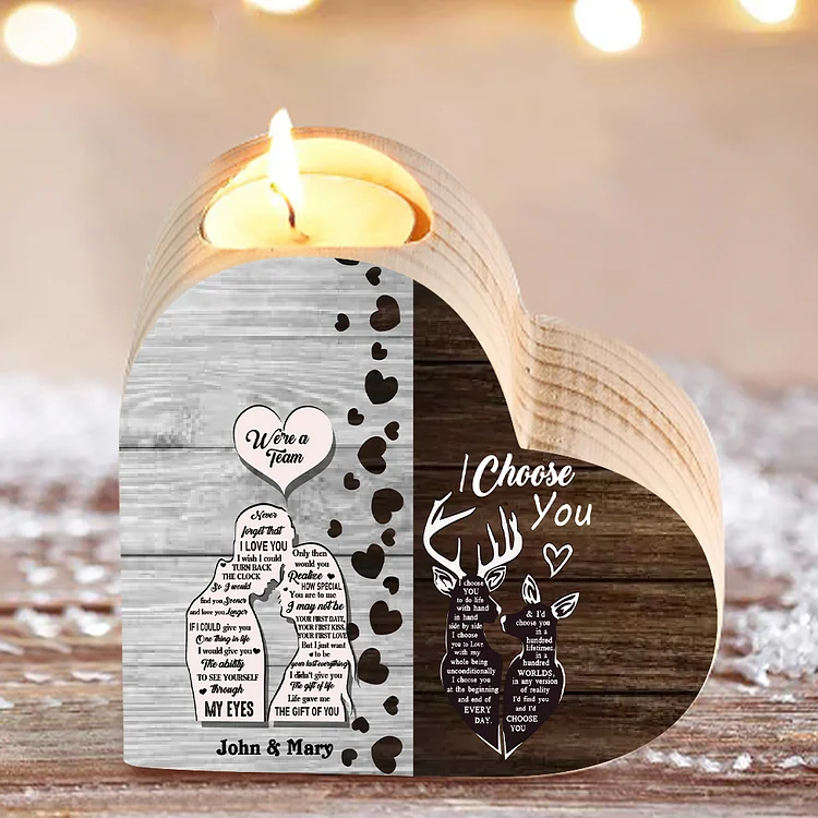 Personalized Couple Candlesticks with Name, Custom Heart Wooden Candle Holder