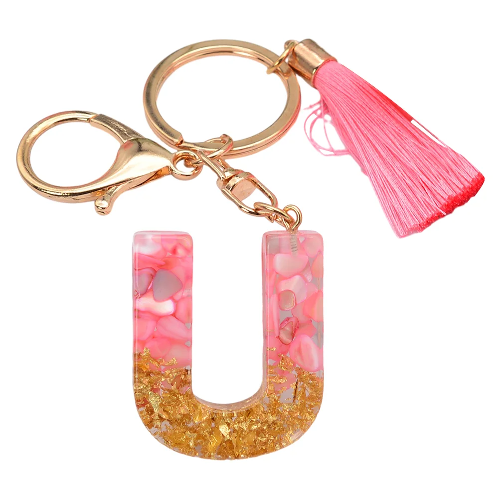 Resin Initial Key Ring with Tassel Alphabet Keyring for Car Keys Wallet Handbags