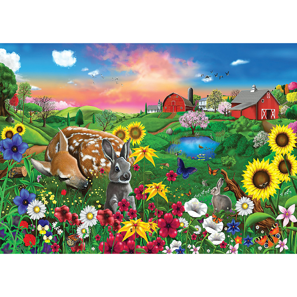 

30*40CM - Round Drill Diamond Painting - Rabbit and Sunflower, 501 Original