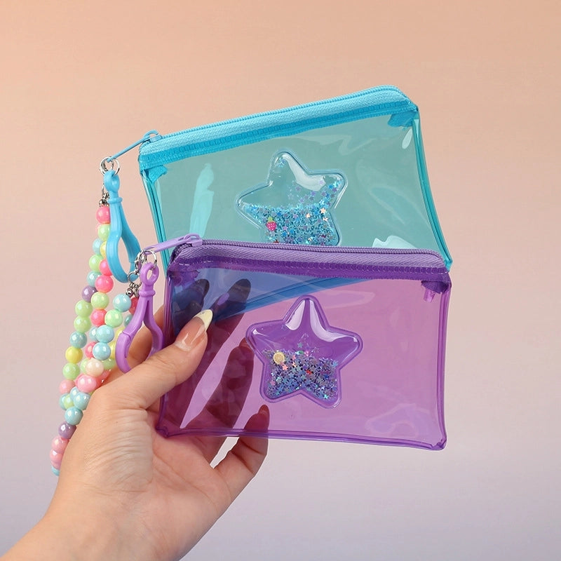 Fashion Stars Pvc Quicksand Color Transparent Coin Purse Card Bag Mouth Red Envelope Earphone Bag Zipper Small Wallet Ornaments