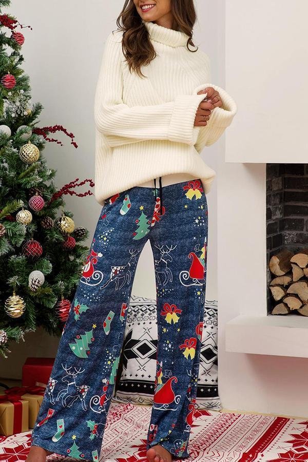 Womens Festive Wide Leg Christmas Long Pants-Allyzone-Allyzone