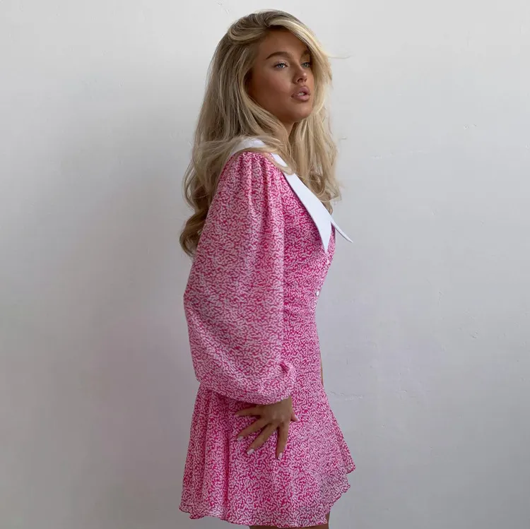 Churchf Churchf Early Autumn New Doll Collar Long Sleeves Show Thin A-Line Skirt Temperament Fashion Print Dress