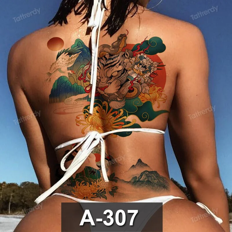 temporary tattoos custom large body art sexy animal tiger dragon peony lion sexy tattoo for women girls back waterdecal big size