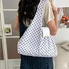 Polka Dot Nylon Storage Shoulder Bag with Key Ring Expandable Keychain Tote Bag Large Capacity Stylish Foldable Tote Handbag for Shopping Travel Commute