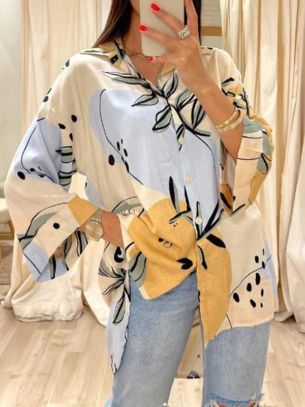 Casual women's cotton and linen printed tops