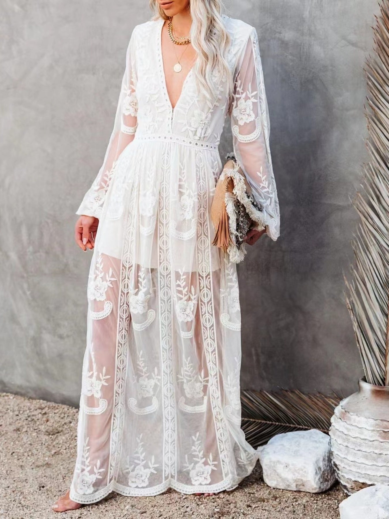 Floral Lace Slit Maxi Dress mysite idetrend