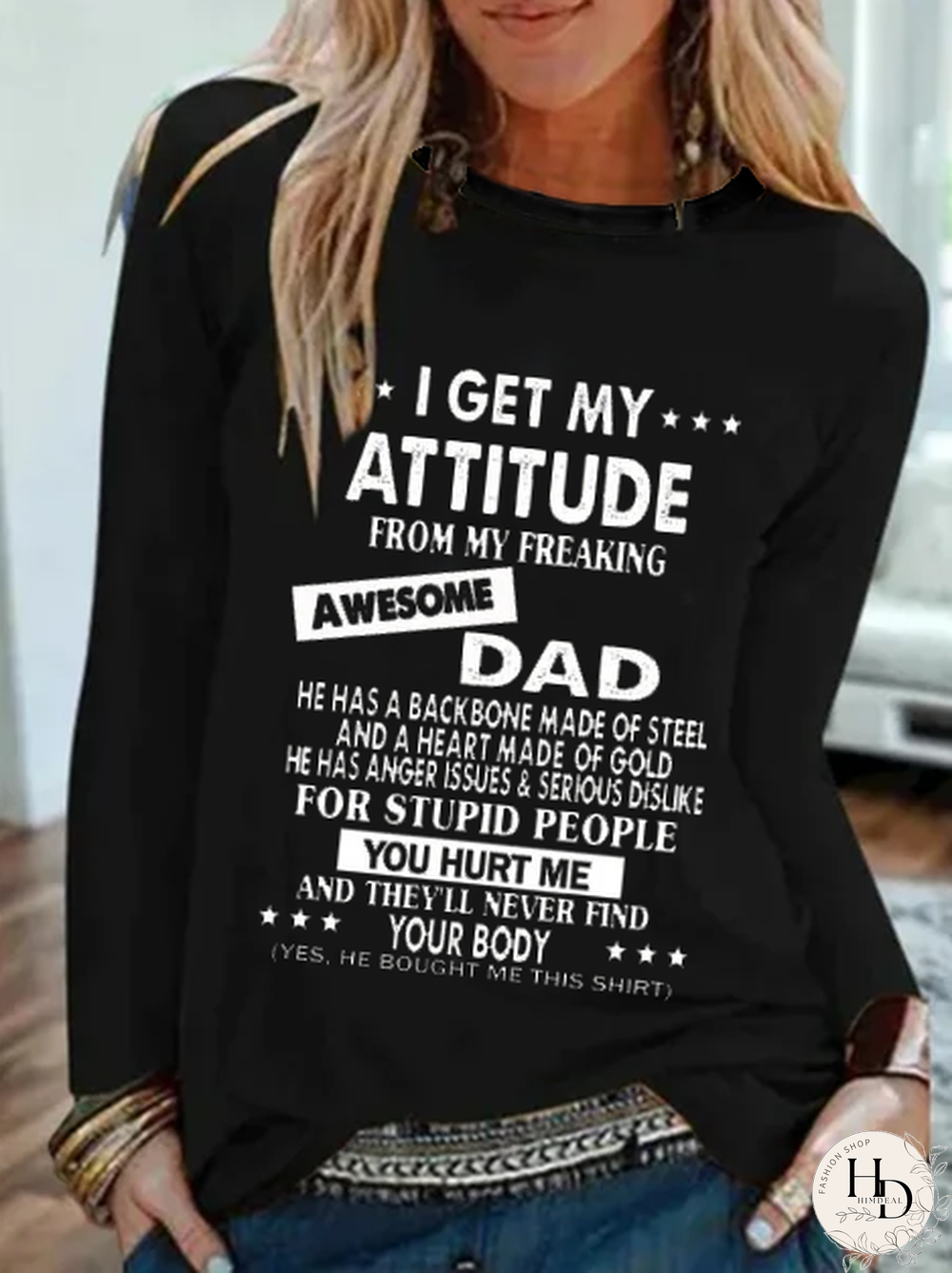 I Get A Awesome Dad Print Crew Neck T-shirt
