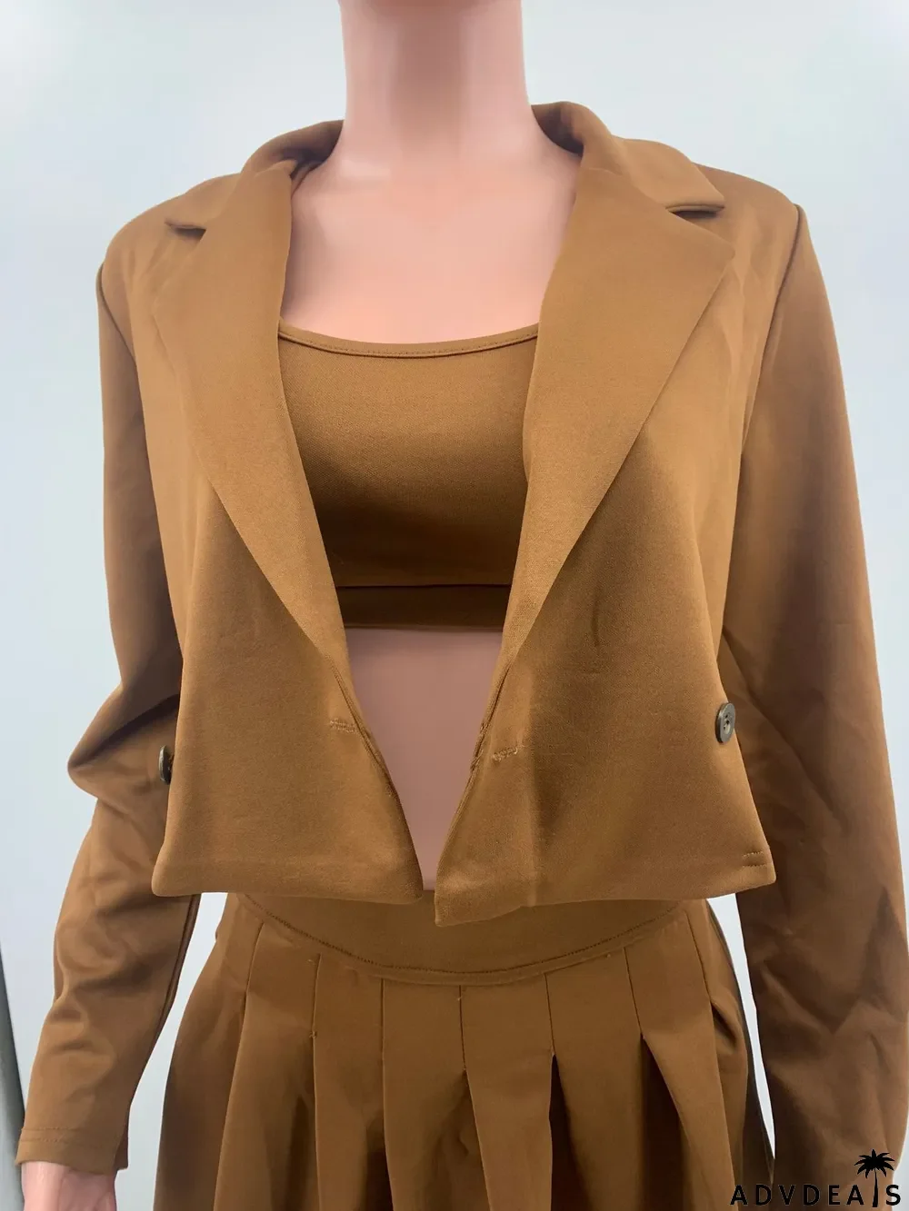 Autumn And Winter Casual Blazer Short Undershirt Pleated Skirt Solid Color Suit