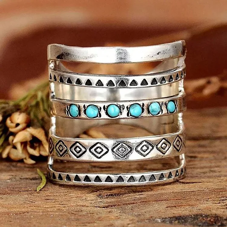 New Boho Carved Hollow Retro Turquoise Ring