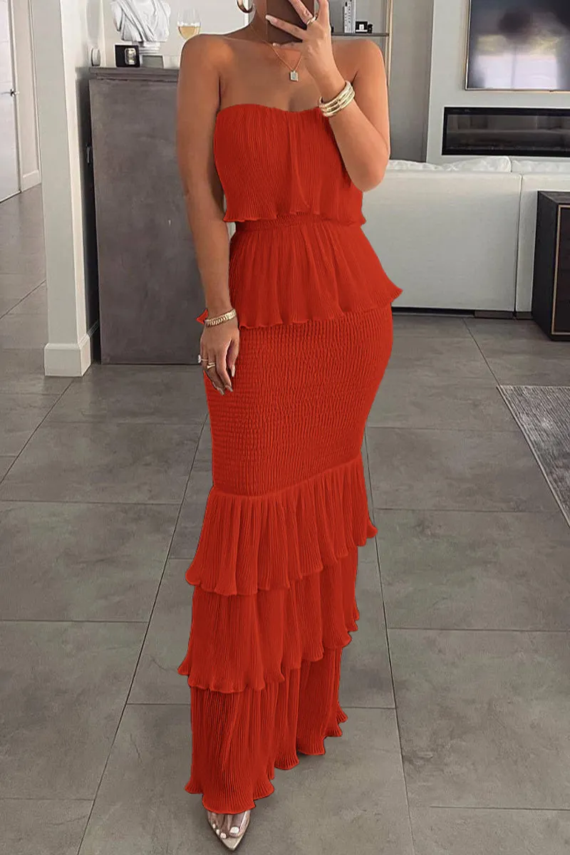 British Style Celebrities Solid Flounce Strapless Cake Skirt Dresses(4 Colors)