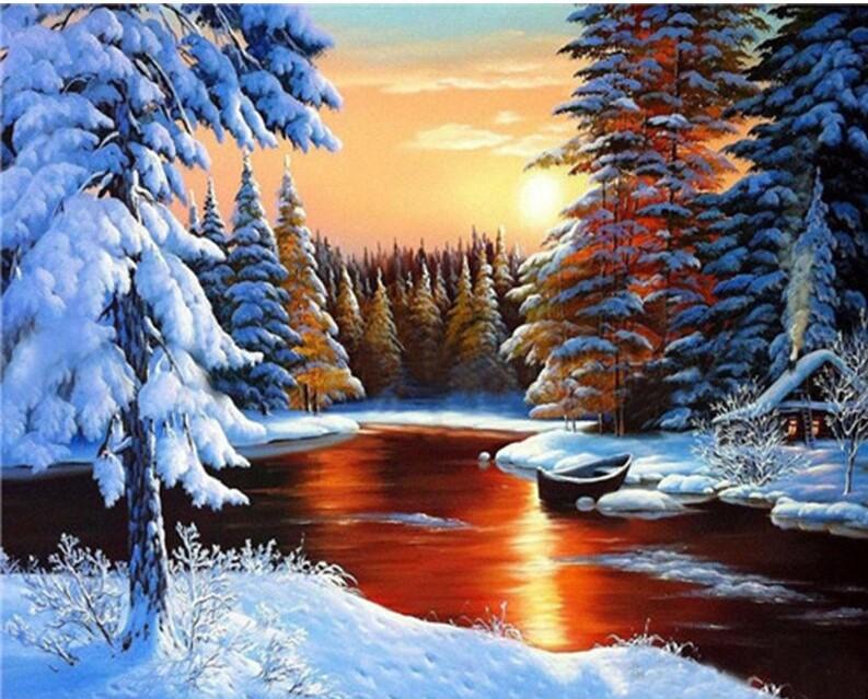 

Picture Sunset Snow Landscape – Paint By Numbers - 40*50CM, 501 Original