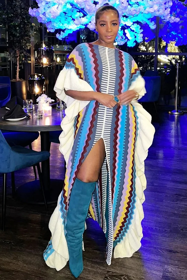 Tribal Pattern Ruffle Slit Casual Maxi Dresses
