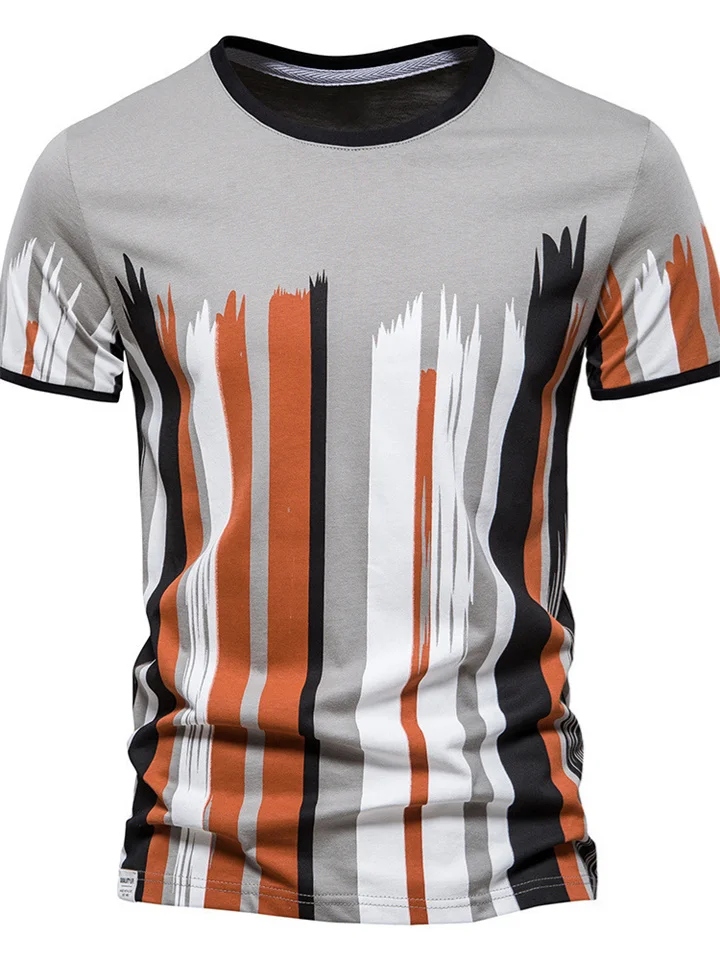 Casual Vertical Stripe Printed Men's Round Neck T-Shirt Short Sleeve Fashion Casual Top-Cosfine