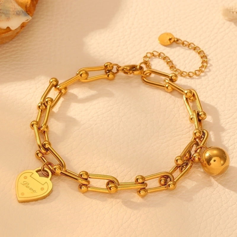 Elegant Heart Shape Titanium Steel 18K Gold Plated Paperclip Chain Cable Chain Bracelets In Bulk