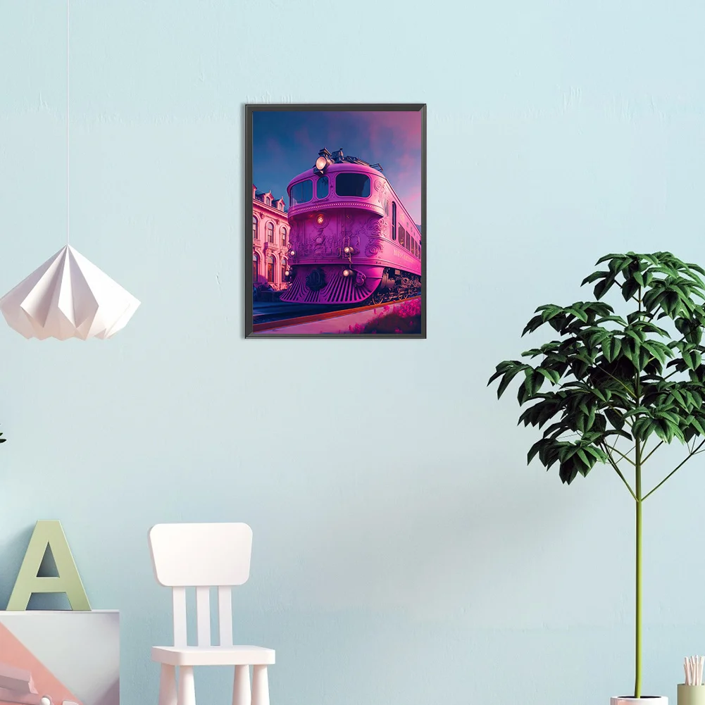 Full Round Diamond Painting 30*40cm - Pink Ocean Train