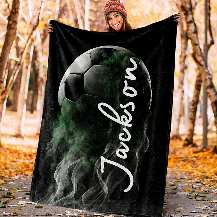 Personalized Soccer Blanket, Sport Theme Blanket with Number and Name Birthday Team Gift for Athletes Sport Lovers | BKKid728