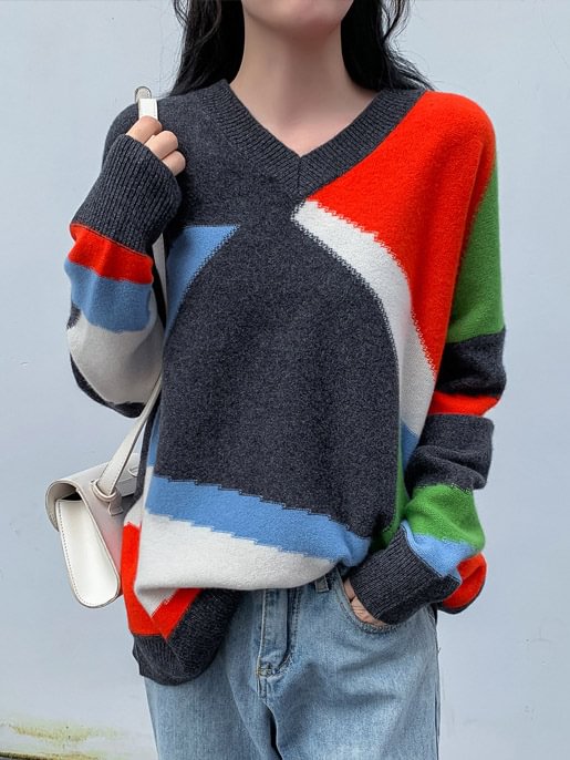 Casual Colorful Split-Joint Sweater