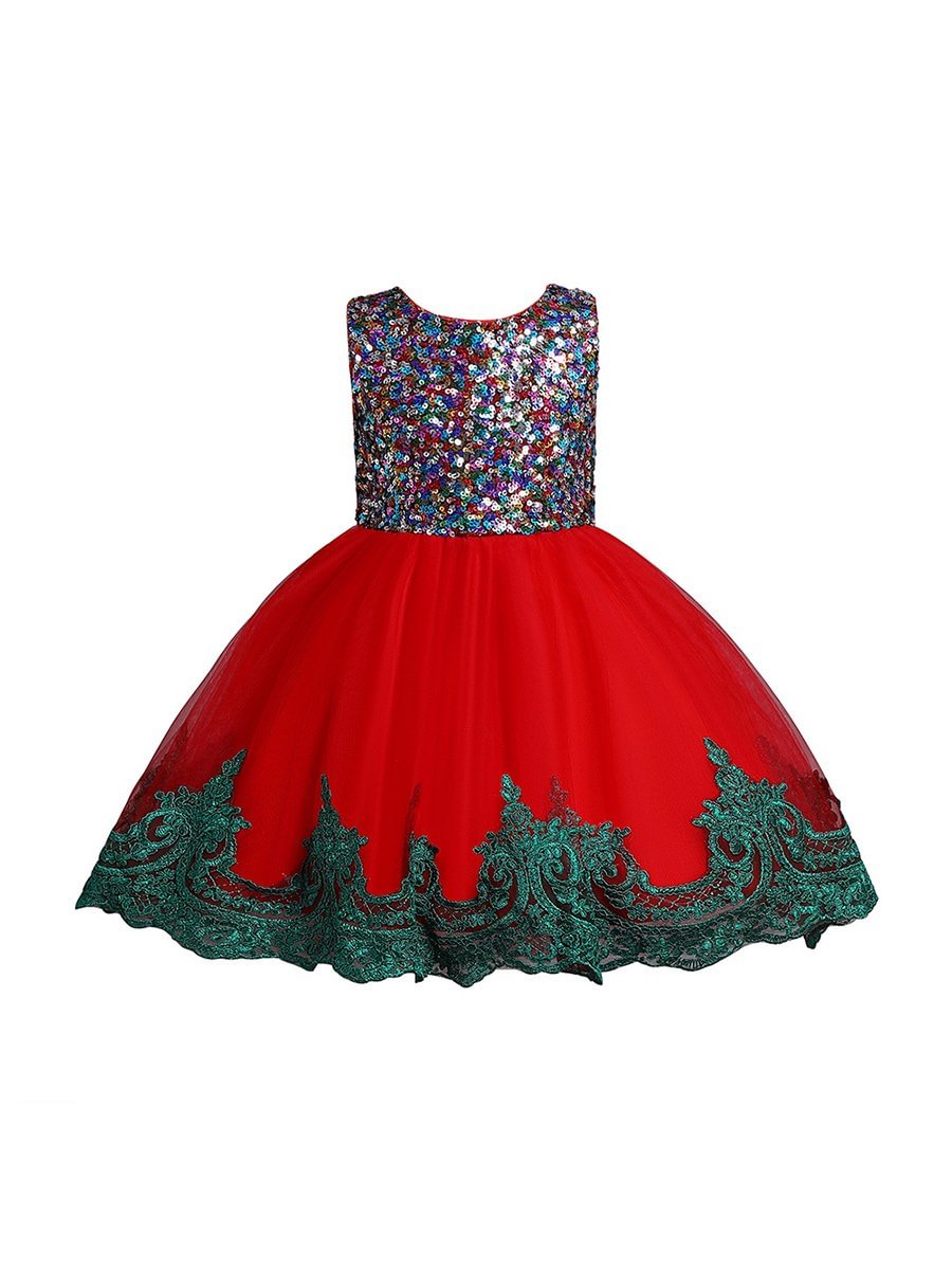 Kids Christmas Dress Sequins Glitter Embroidery Lace Tutu Dress