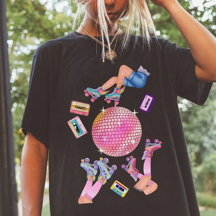 Stickers And Disco Ball Printed Women's T-shirt