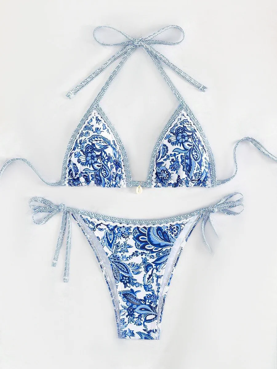 Uveng 2025 New Printed Bikini Strapped Split Suit Women's Bikini Swimsuit