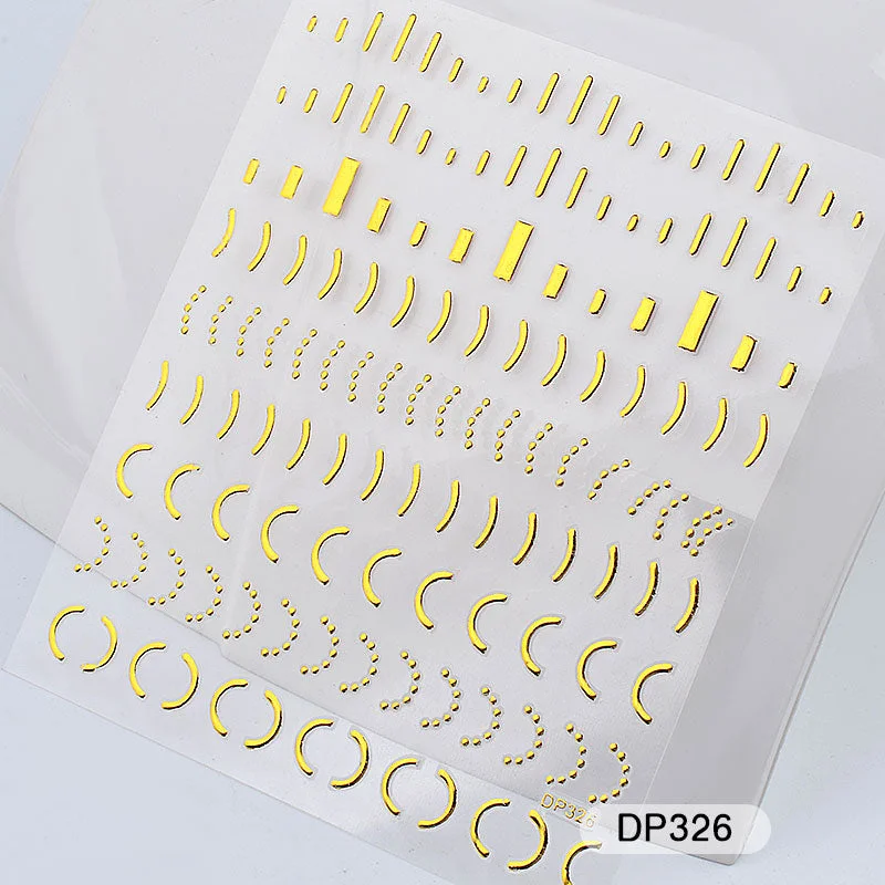 1 Sheet Metallic Nail Art Stickers Mixed Moon/Star/Arrow/Triangle Geometric Patterns 3d Gold Hollow Adhesive Sticker Decorations-Nail Inspo
