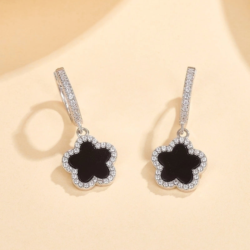 1 Pair White Gold Plated Gold Plated 925 Sterling Silver Agate Zircon Flower Drop Earrings