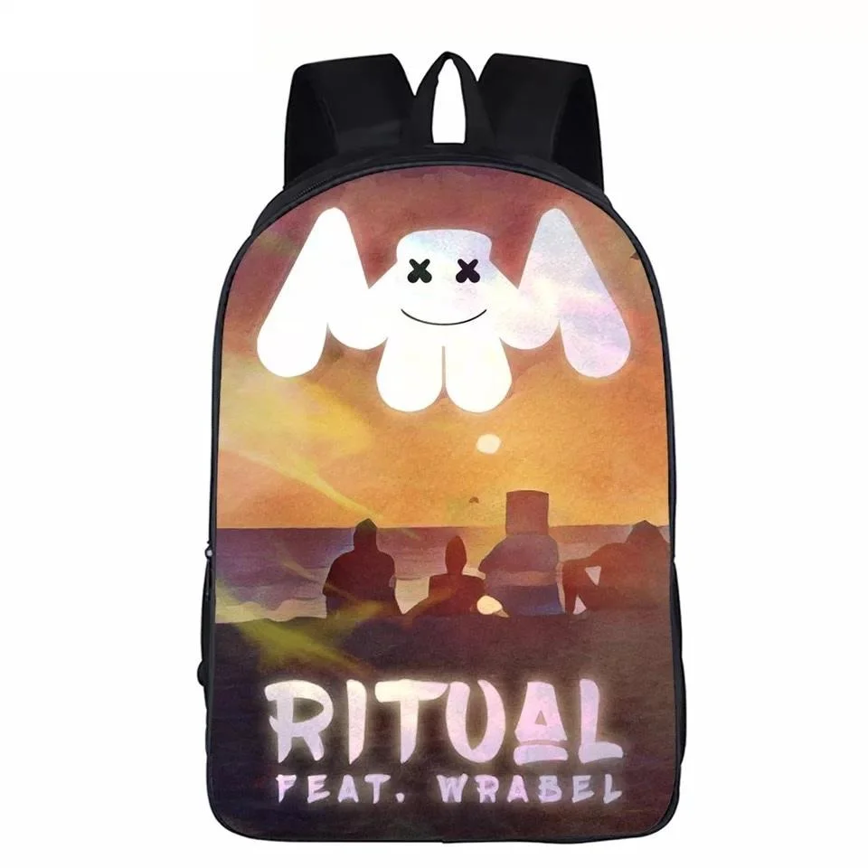 Buzzdaisy Ritual Feat Wrabel 3D Marshmello Backpack School Supplies Satchel Casual Book Bag School Bag for Kids Boy Girls Backpack Junior Bag