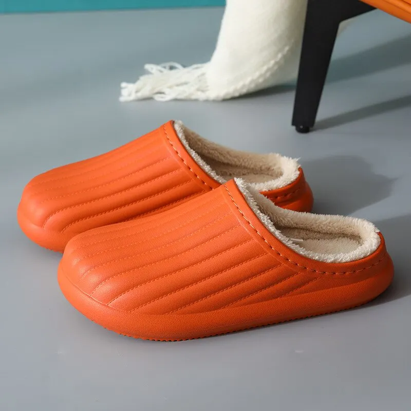 Eva Plush Lining Warmth Home Slippers Autumn Winter Wear Waterproof Thick-Soled Non-Slip Slippers Indoor Household Couple Shoes