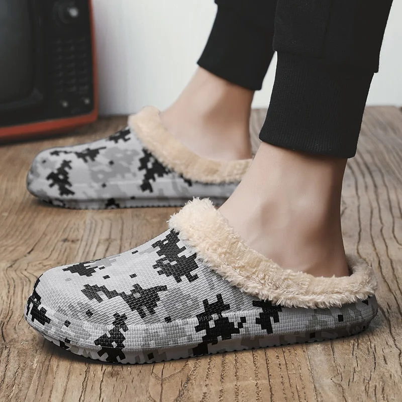 Men Slippers Winter Warm Furry Slippers Waterproof Indoor Home Cotton Shoes Fur Loafers Casual Plush Shoes Winter House Footwear