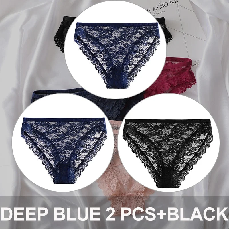 FINETOO 3PCS/Set Floral Lace Sexy Women Lingerie Panties M-2XL Plus Size Underpants Transparent Female Comfortable Briefs Girls