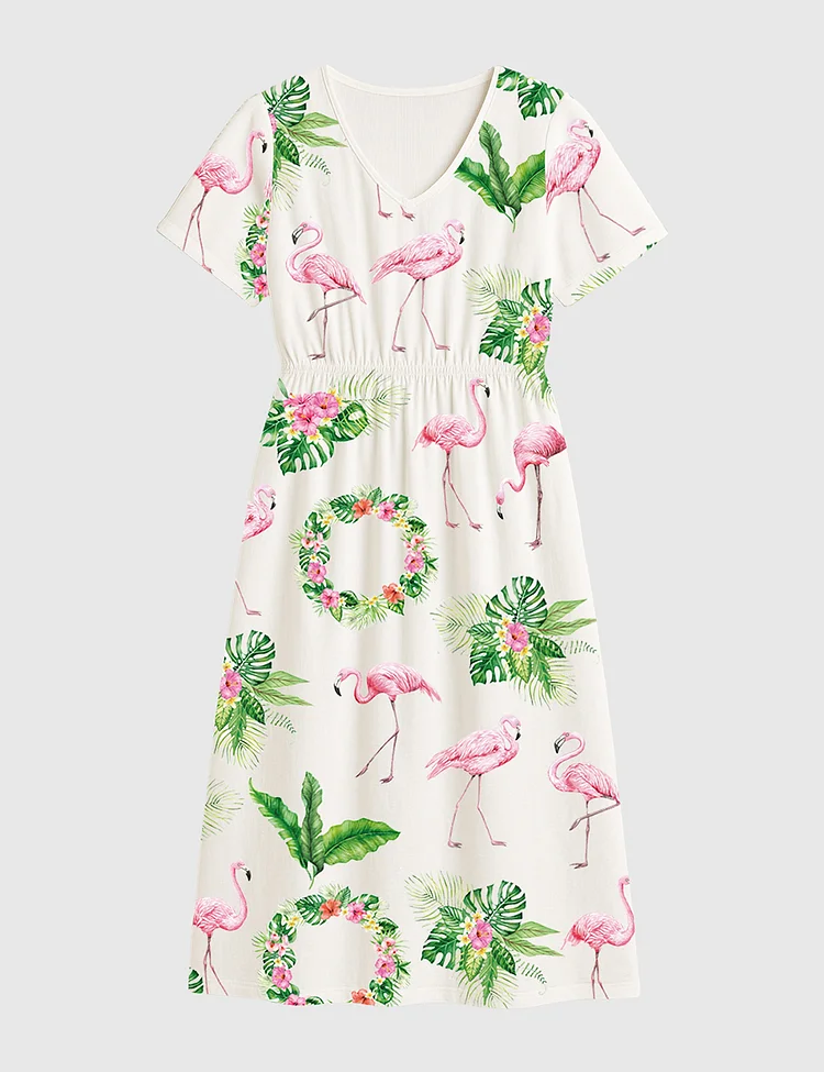Women's Pink Flamingo Short Sleeve Dress
