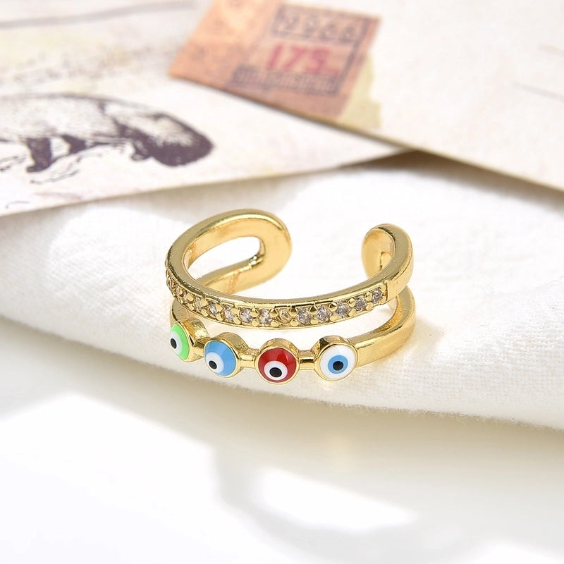 Fashion Devil’s Eye Copper Inlay Zircon Open Ring 1 Piece