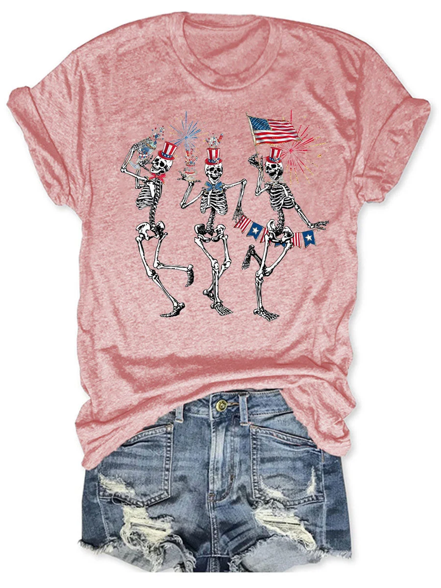 Dancing Skeleton  American Flag T-shirt