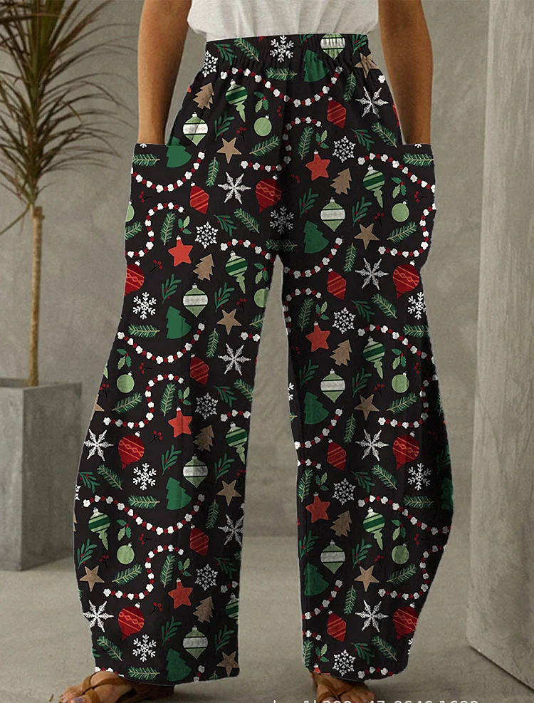 Christmas Black Print Casual Pants