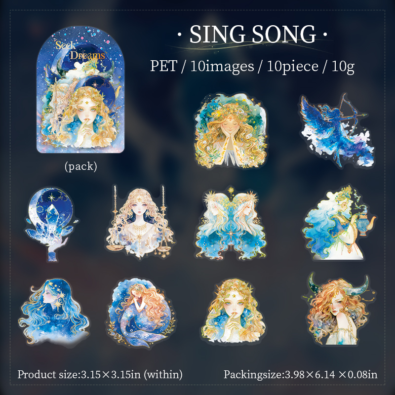 PET Sticker - Glimmer of Dream Series Vintage Moon Flower Character Landscape Bronzing 