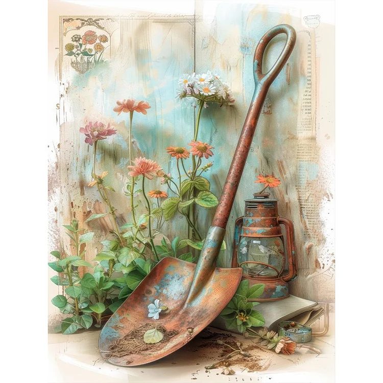 Vintage Oil Painting Shovel 30*40CM (Canvas) Full Round Drill Diamond Painting gbfke