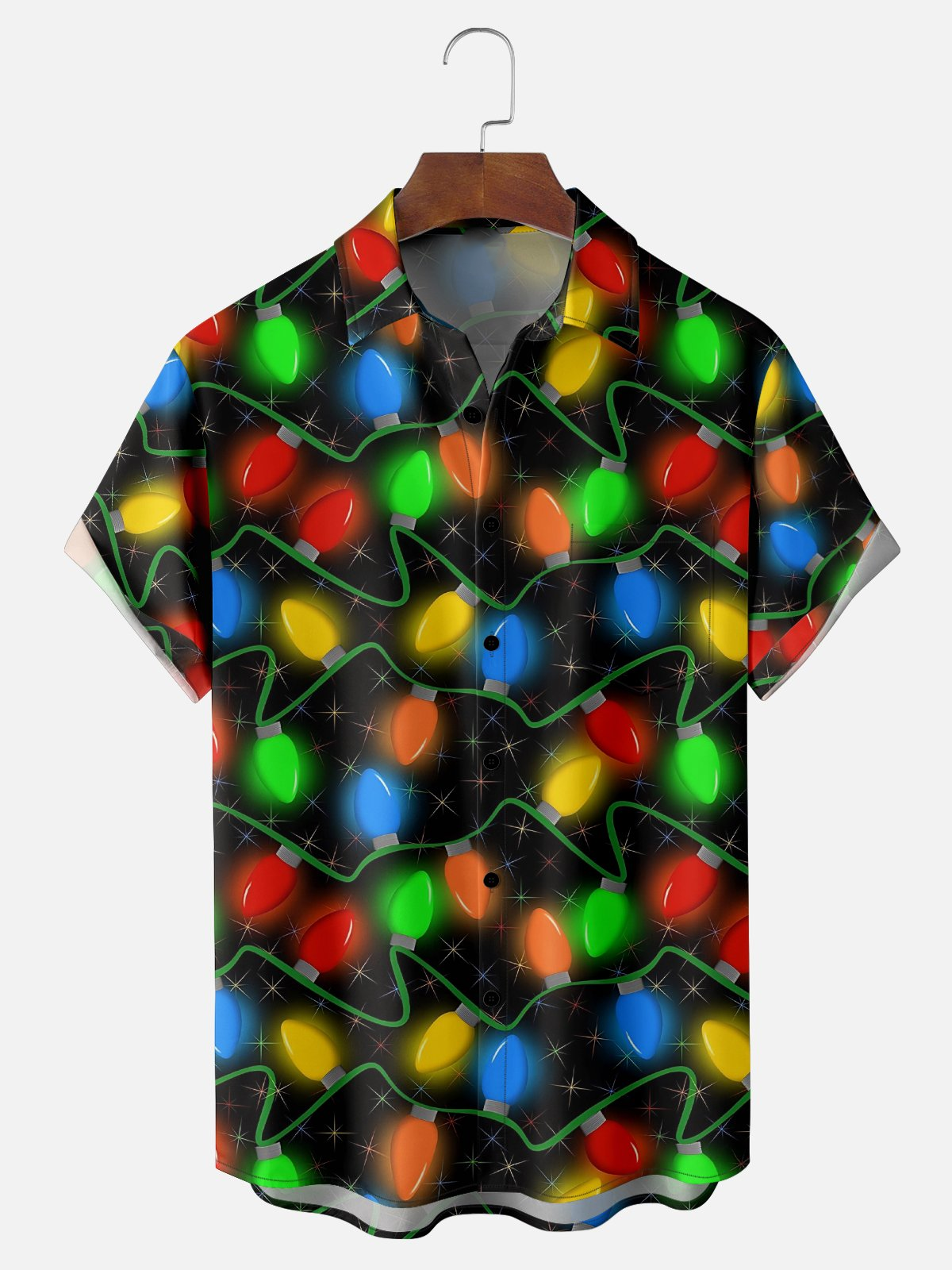 Moisture Wicking Artistic Christmas Merry Christmas Lights Chest Pocket Hawaiian Shirt PLUSCLOTHESMAN